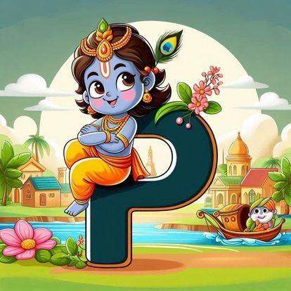 God Krishna Alphabet Letter DP